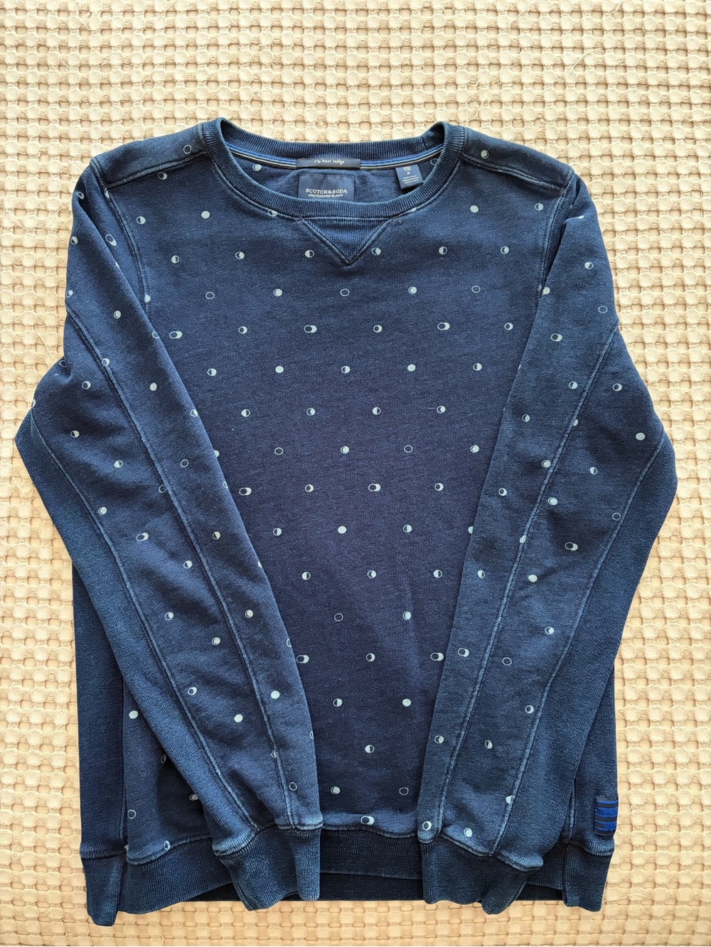 Scotch & Soda Navy Blue Crewneck Sweater with Light Blue Dot Pattern